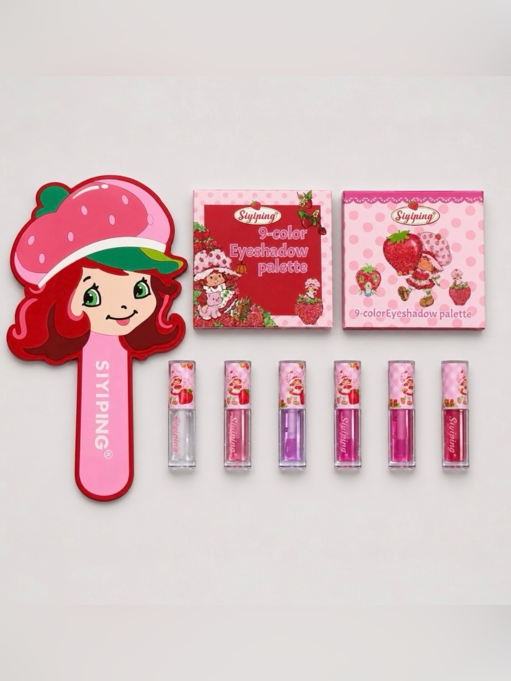 Siyiping 
Strawberry Shortcake Mirror, Lip Gloss, and Eyeshadow Palette Set